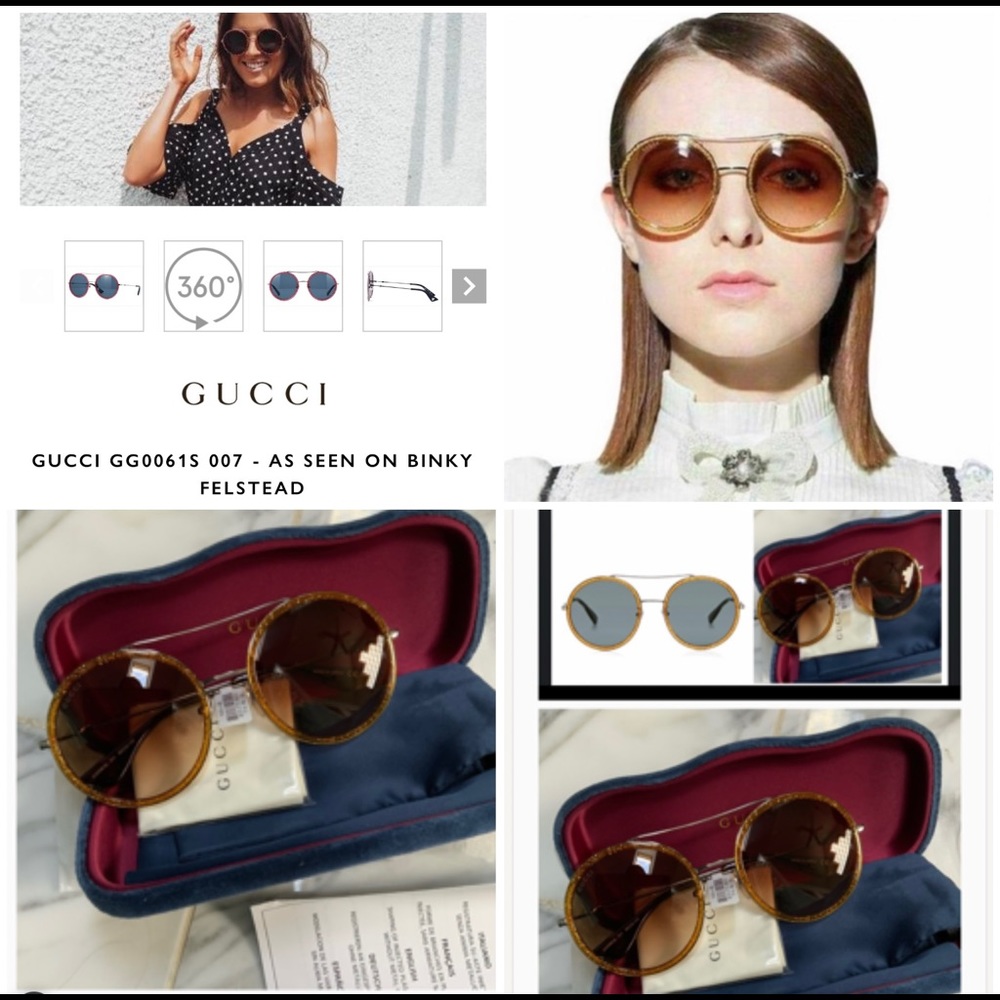 GUCCI UNISEX GOLD GLITTER ROUND SUNGLASSES, 2024 FASHION STATEMENT IS ROUND - Picture 2 of 16